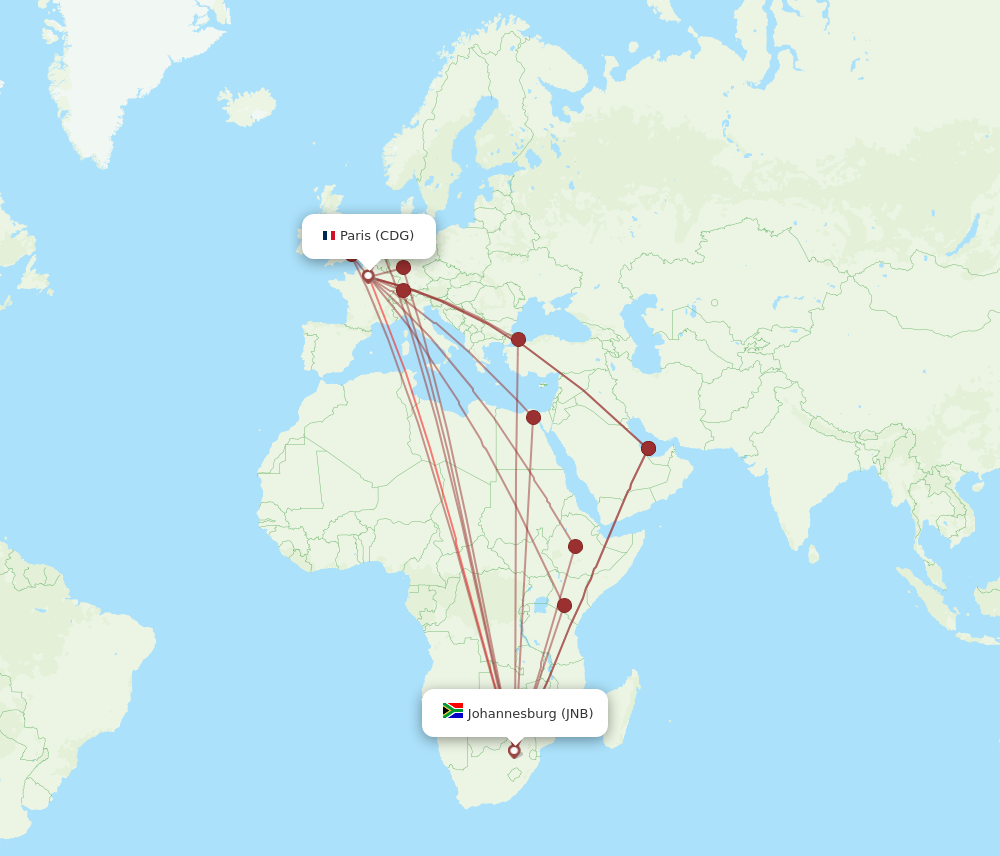 Flights from Paris to Johannesburg CDG to JNB Flight Routes