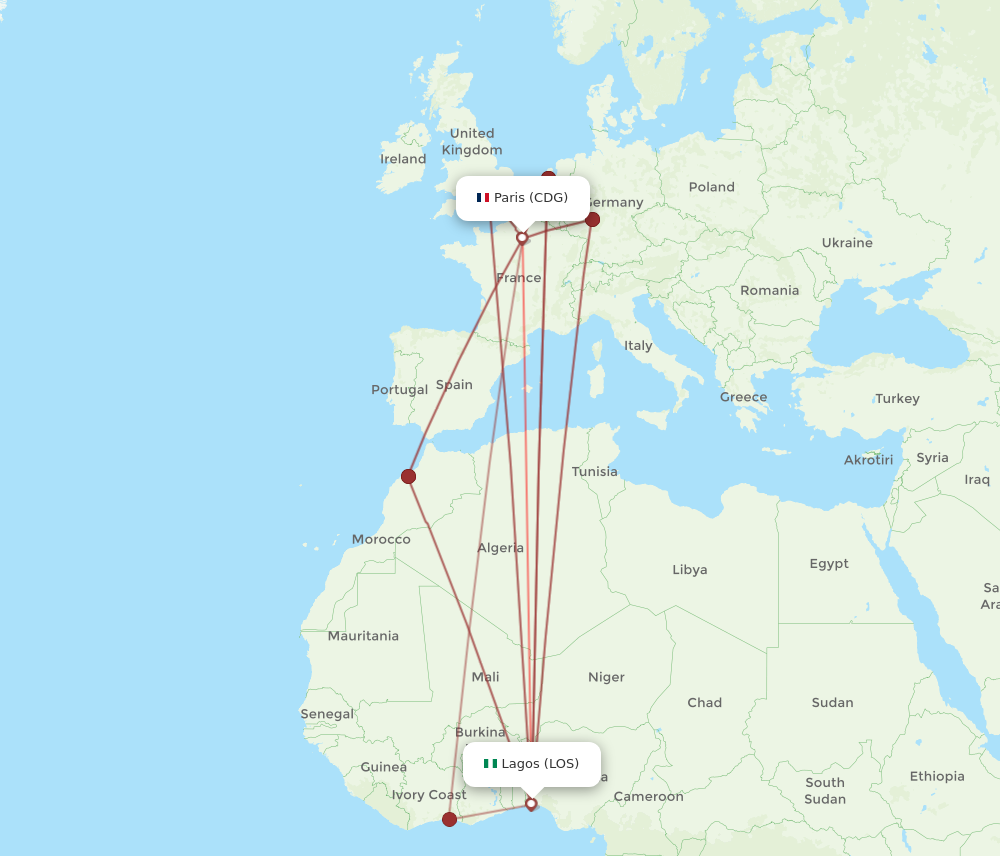 Flights from Paris to Lagos CDG to LOS Flight Routes