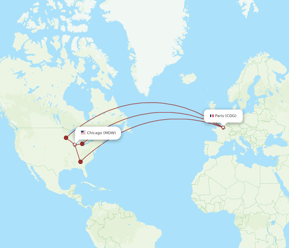 Flights from Paris to Chicago CDG to MDW Flight Routes