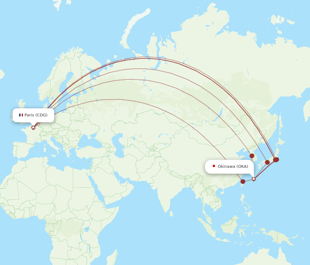 Flights from Paris to Okinawa CDG to OKA Flight Routes