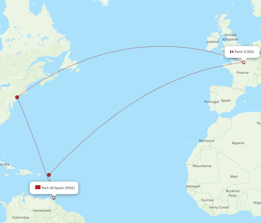 Flights from Paris to Port Of Spain CDG to POS Flight Routes