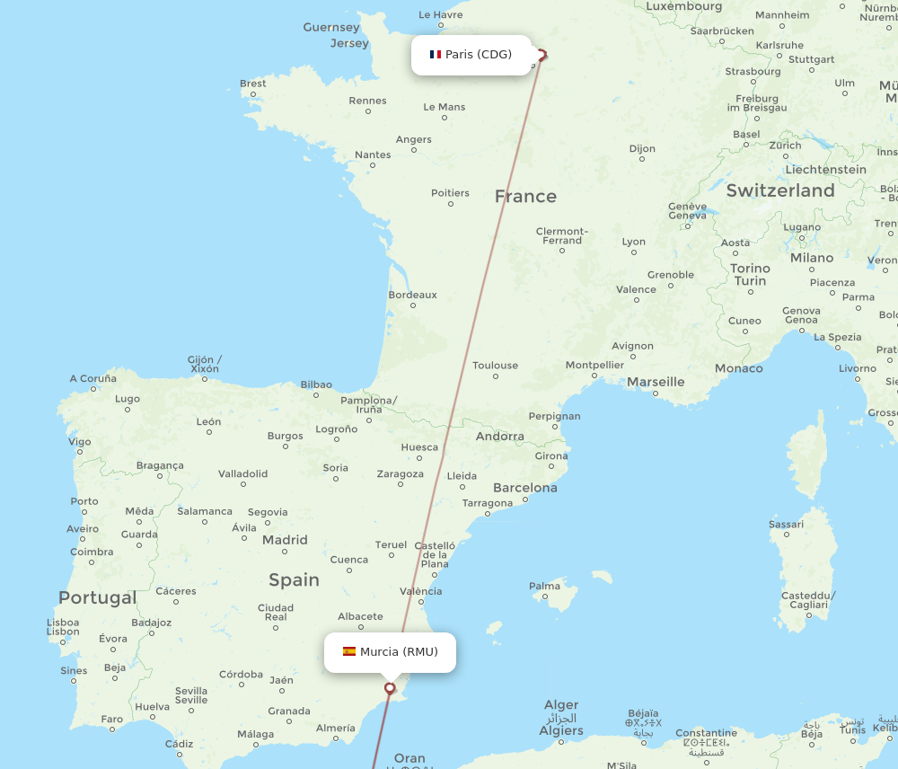 Flights from Paris to Corvera CDG to RMU Flight Routes