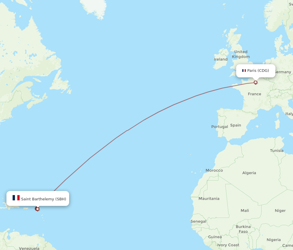 Flights from Paris to Saint Barthelemy CDG to SBH Flight Routes