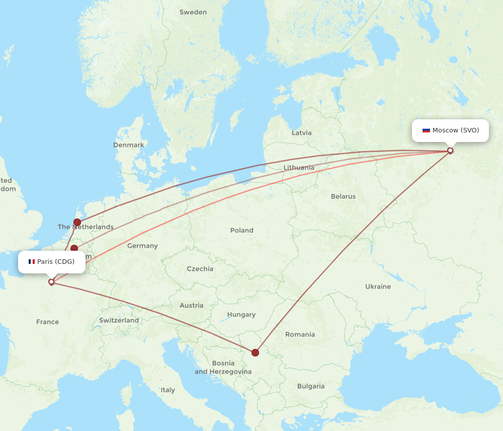 Flights from Paris to Moscow CDG to SVO Flight Routes