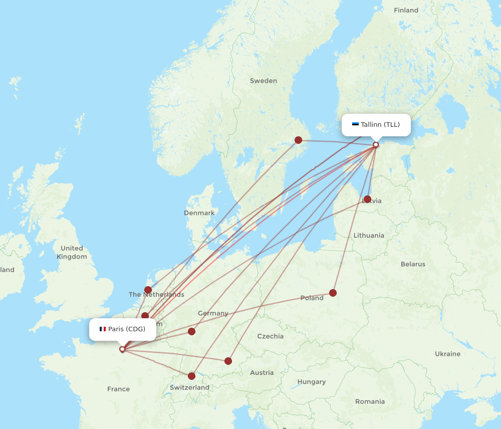 Flights from Paris to Tallinn CDG to TLL Flight Routes