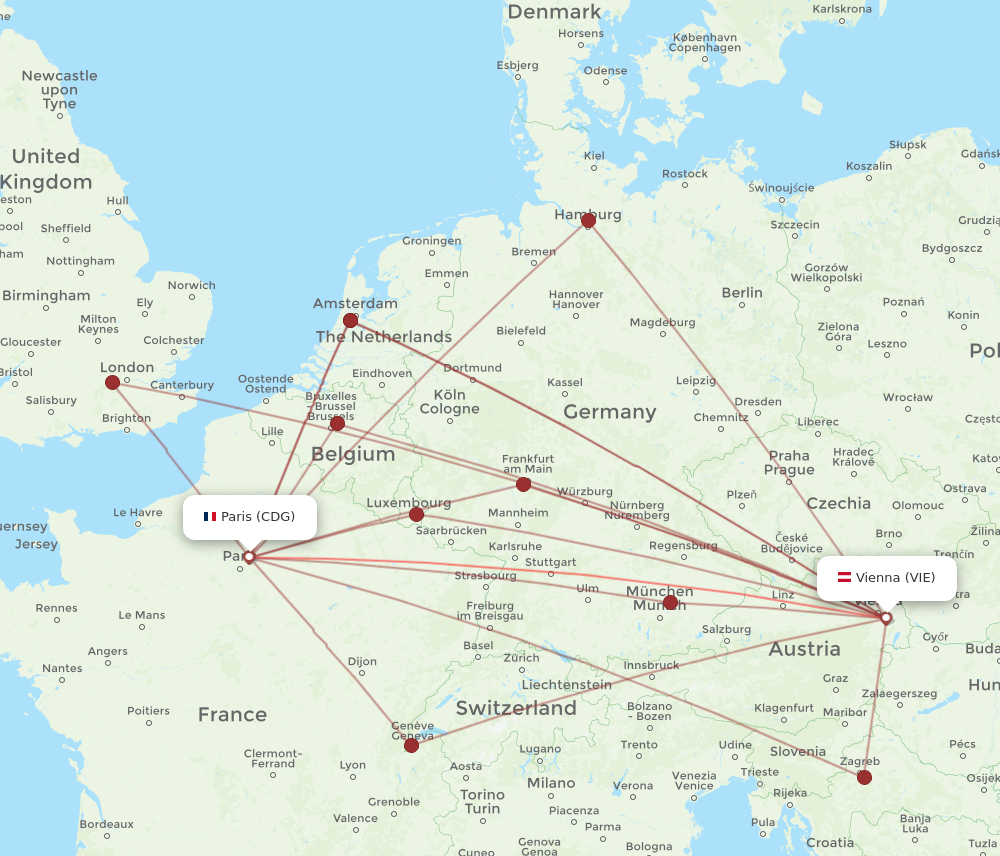 Flights from Paris to Vienna CDG to VIE Flight Routes