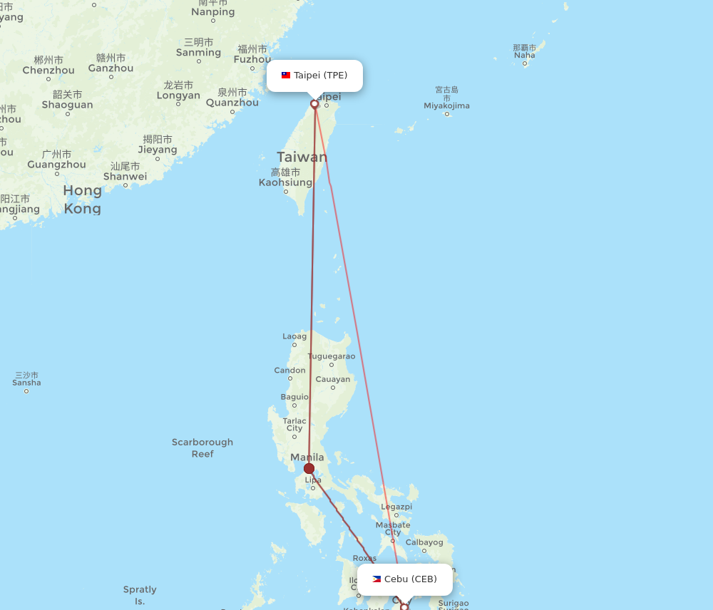 Flights from Cebu City to Taipei CEB to TPE Flight Routes