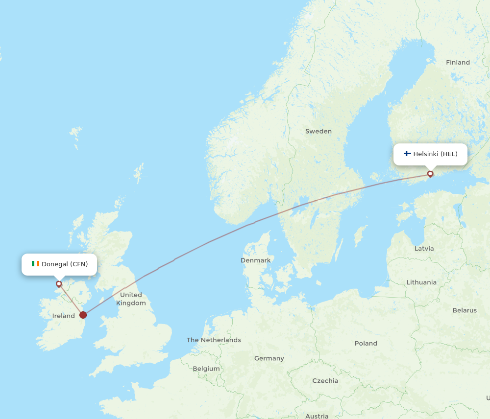 Flights from Donegal to Helsinki CFN to HEL Flight Routes