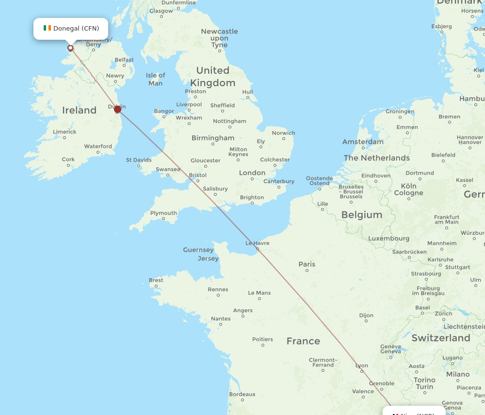 Flights from Donegal to Nice, CFN to NCE - Flight Routes