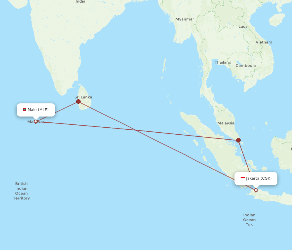 All flight routes from Jakarta to Male, CGK to MLE - Flight Routes