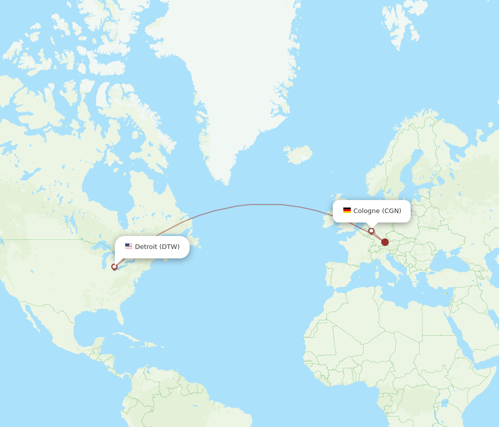 Flights from Cologne to Detroit CGN to DTW Flight Routes