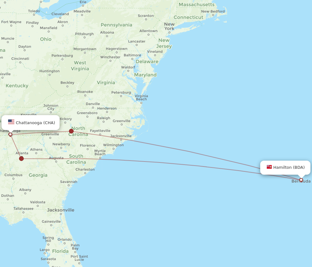 Flights from Chattanooga to Bermuda CHA to BDA Flight Routes