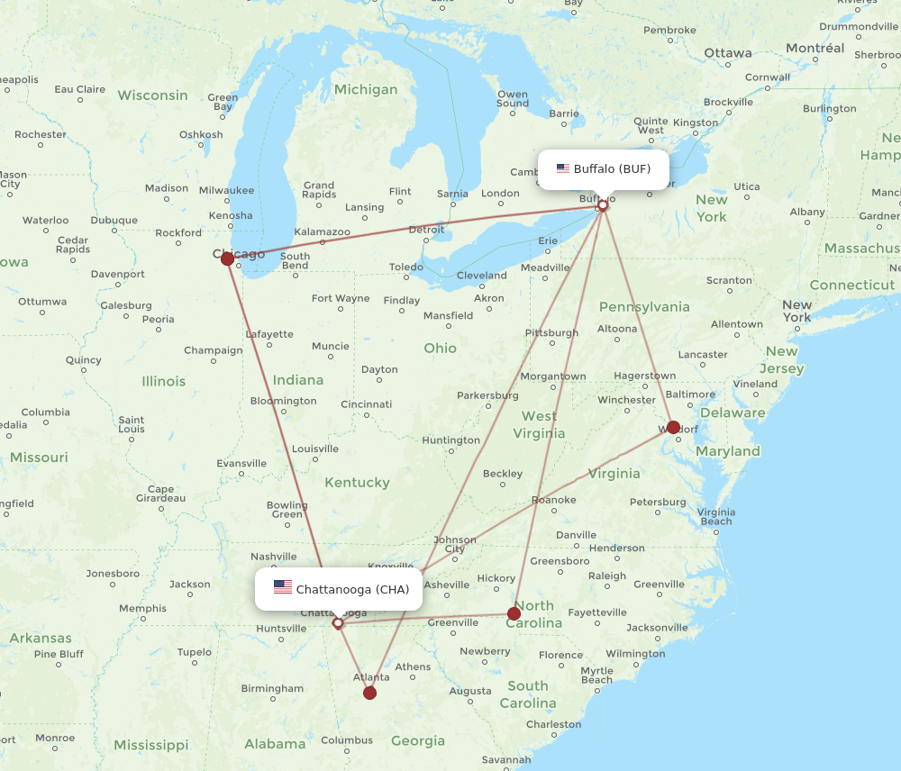 Flights from Chattanooga to Buffalo CHA to BUF Flight Routes