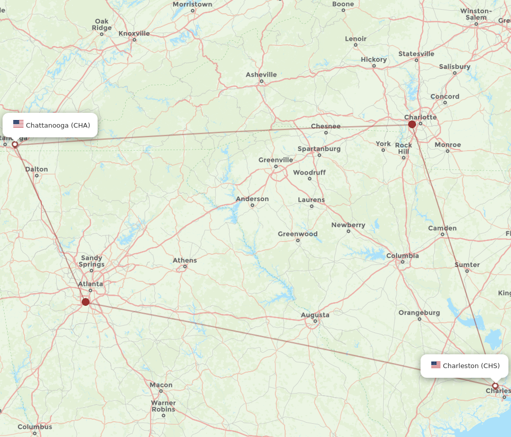 Flights from Chattanooga to Charleston CHA to CHS Flight Routes