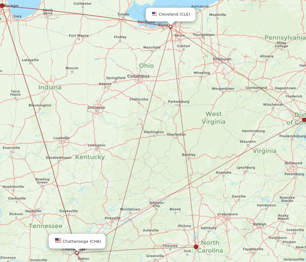 Flights from Chattanooga to Cleveland CHA to CLE Flight Routes