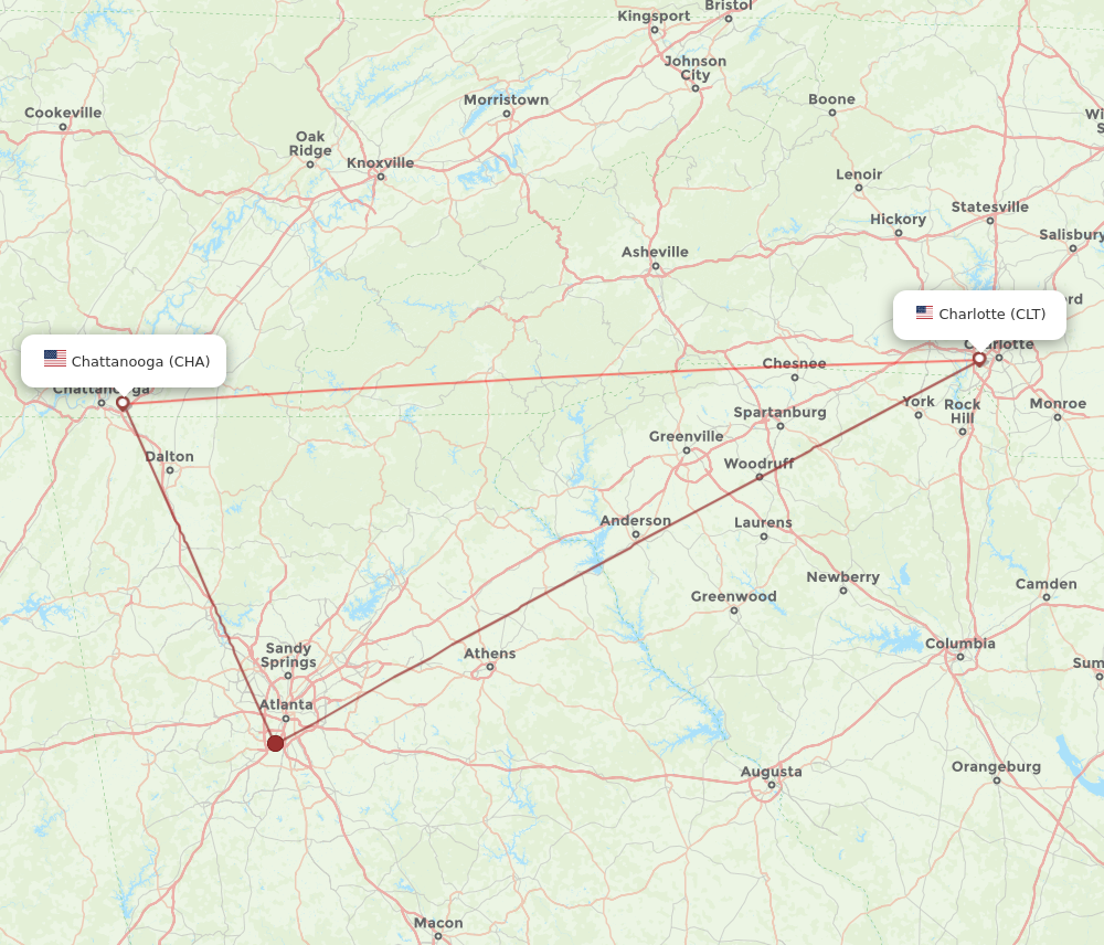 Flights from Chattanooga to Charlotte CHA to CLT Flight Routes