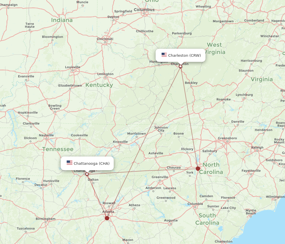 Flights from Chattanooga to Charleston CHA to CRW Flight Routes