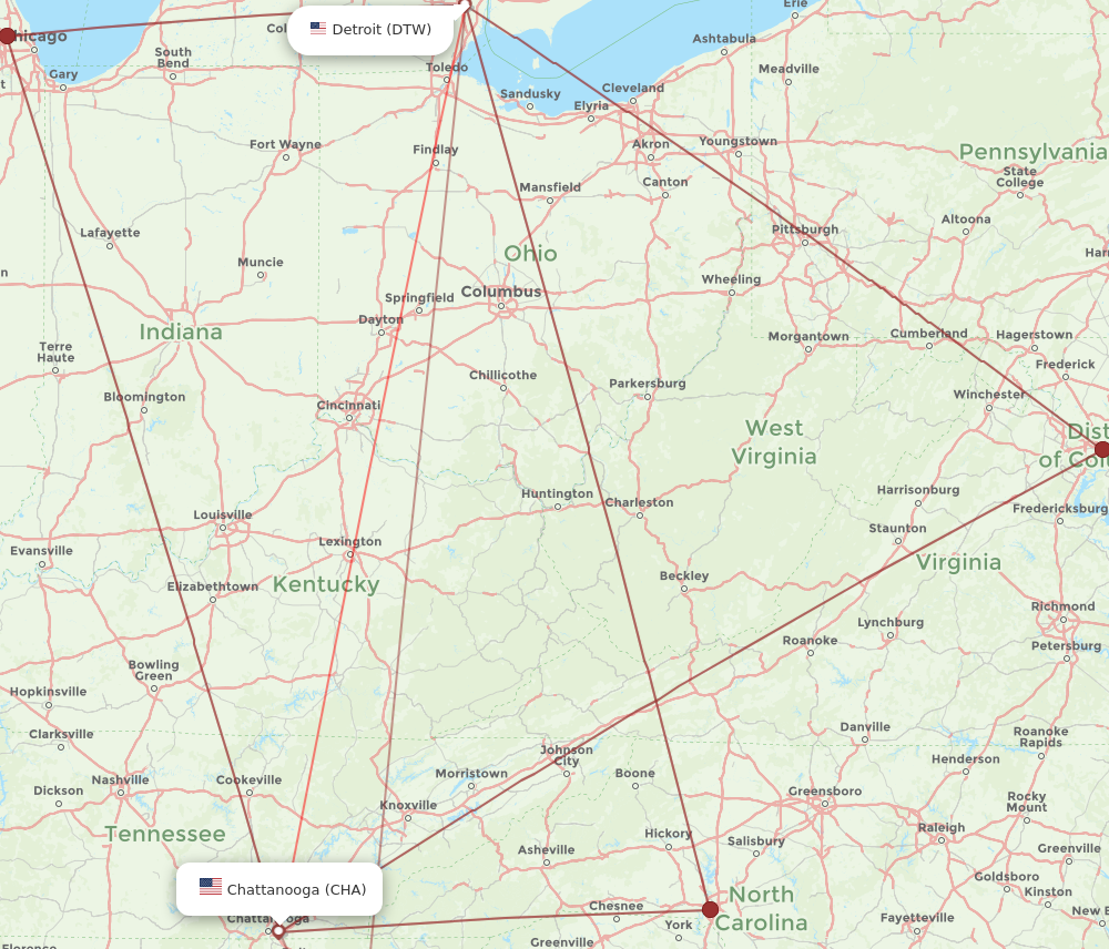 Flights from Chattanooga to Detroit CHA to DTW Flight Routes