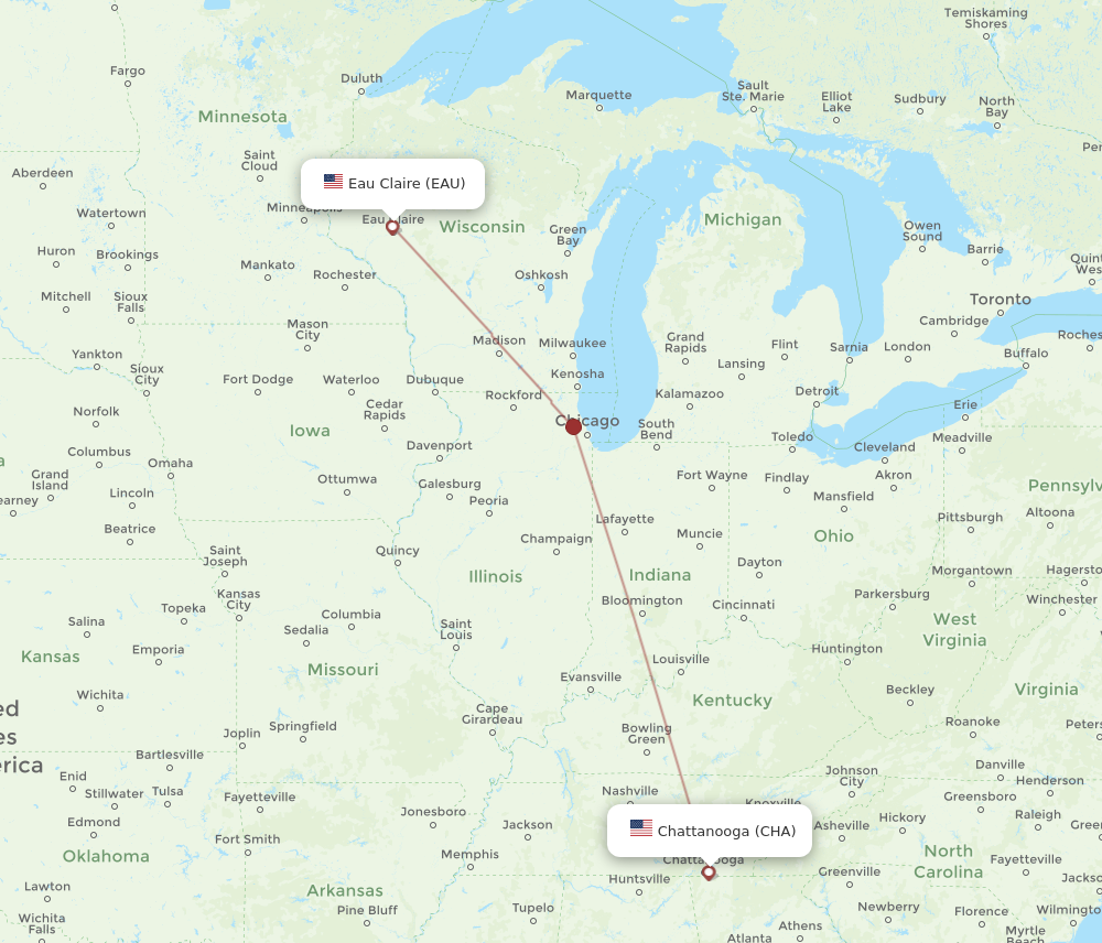 Flights from Chattanooga to Eau Claire CHA to EAU Flight Routes