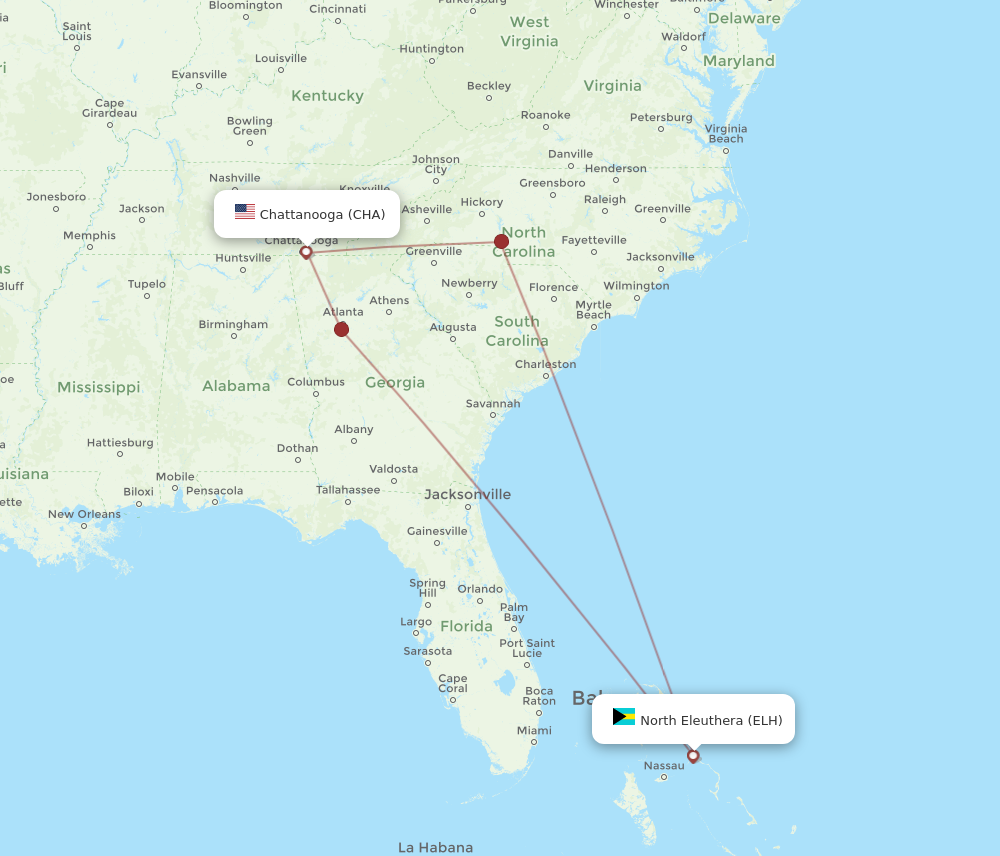 Flights from Chattanooga to North Eleuthera CHA to ELH Flight