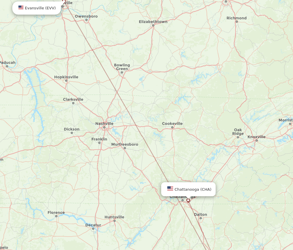 Flights From Chattanooga To Evansville Cha To Evv Flight Routes 7393