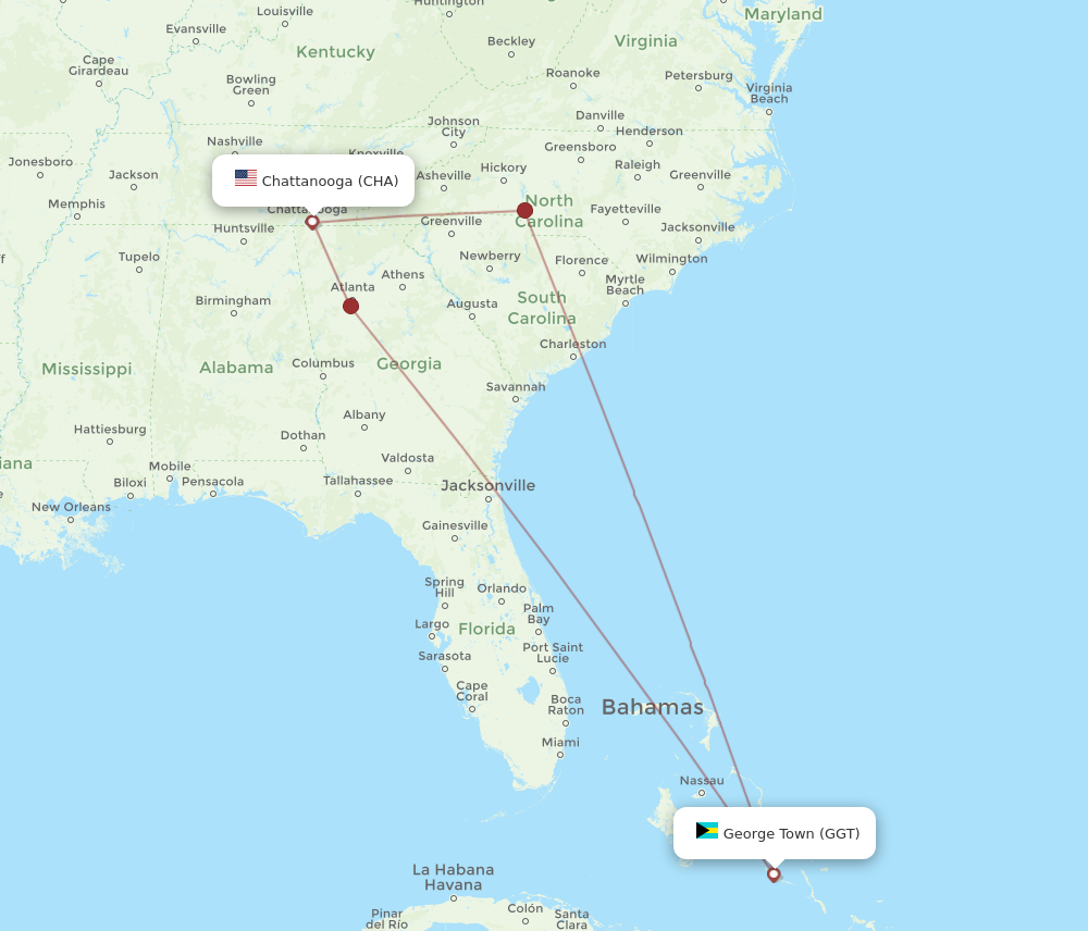 Flights from Chattanooga to George Town CHA to GGT Flight Routes