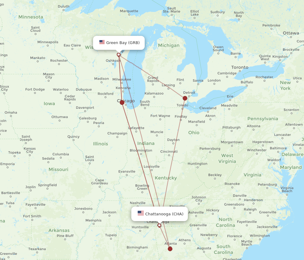 Flights from Chattanooga to Green Bay CHA to GRB Flight Routes