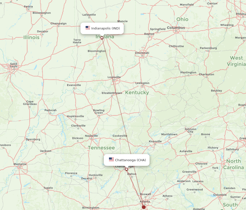 Flights from Chattanooga to Indianapolis CHA to IND Flight Routes