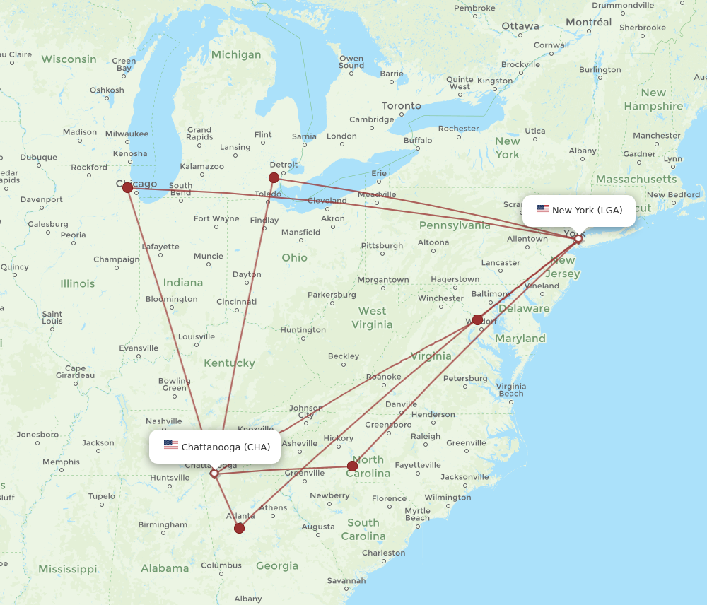 Flights from Chattanooga to New York CHA to LGA Flight Routes