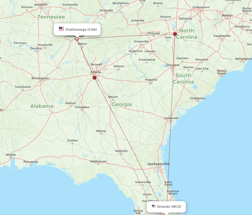 Flights from Chattanooga to Orlando CHA to MCO Flight Routes