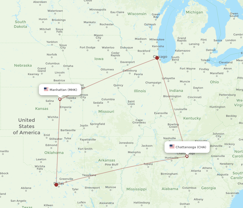 Flights from Chattanooga to Manhattan CHA to MHK Flight Routes