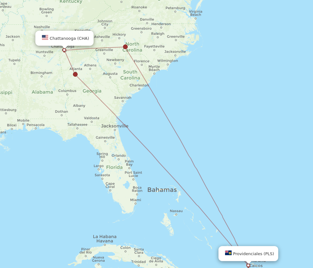 Flights from Chattanooga to Providenciales CHA to PLS Flight Routes