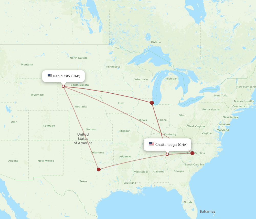 Flights from Chattanooga to Rapid City CHA to RAP Flight Routes