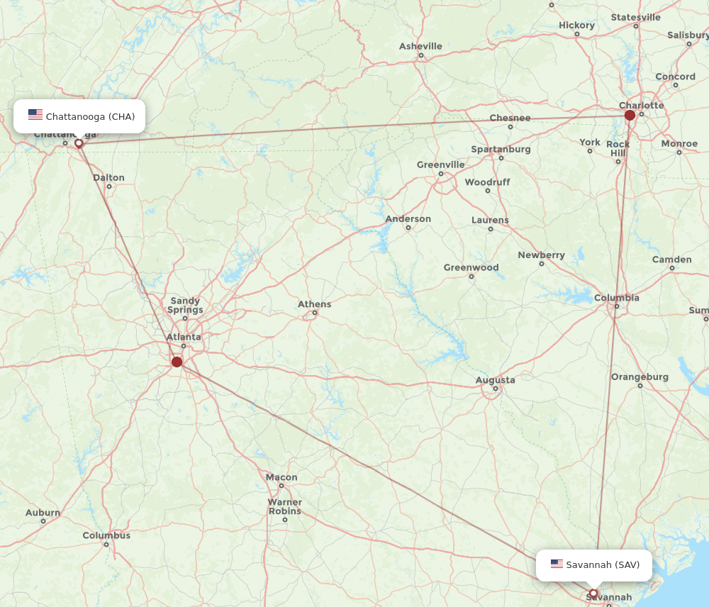 Flights from Chattanooga to Savannah CHA to SAV Flight Routes