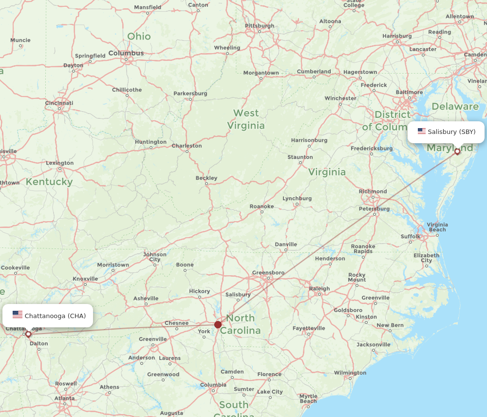 Flights from Chattanooga to Salisbury Ocean City CHA to SBY