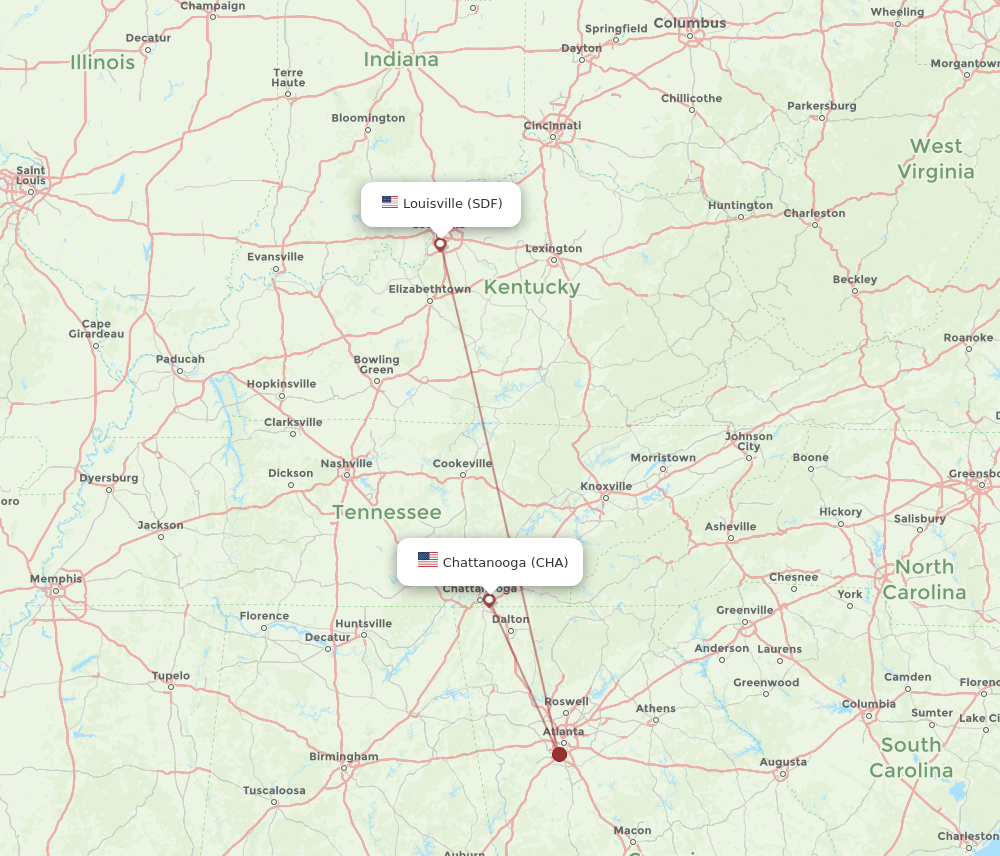 Flights from Chattanooga to Louisville CHA to SDF Flight Routes