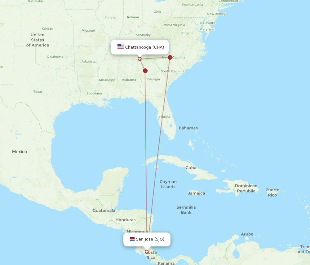 Flights From Chattanooga To San Jose Cha To Sjo Flight Routes 7671