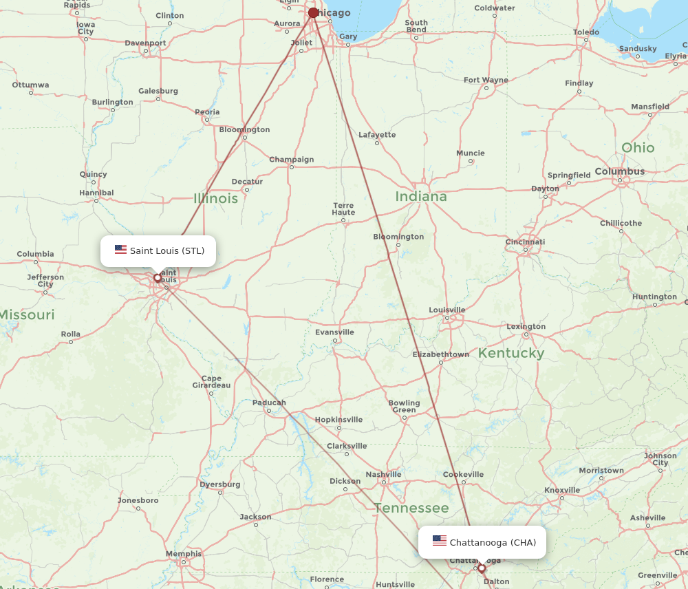 Flights from Chattanooga to Saint Louis CHA to STL Flight Routes