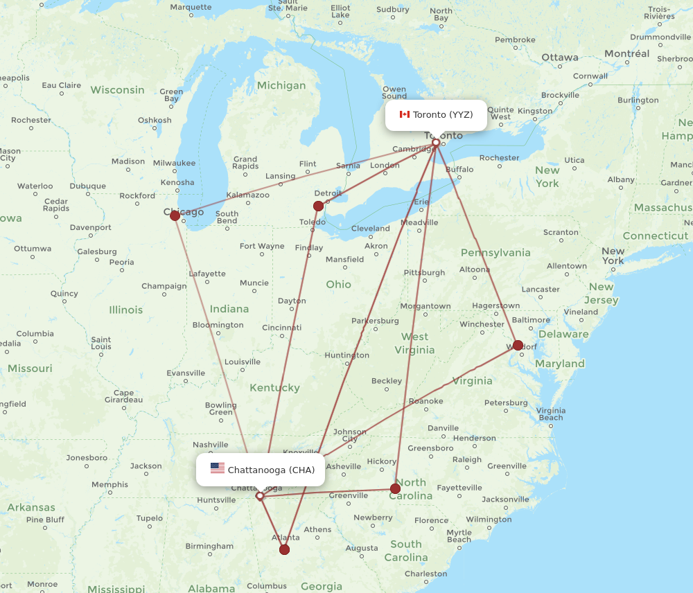 Flights from Chattanooga to Toronto CHA to YYZ Flight Routes