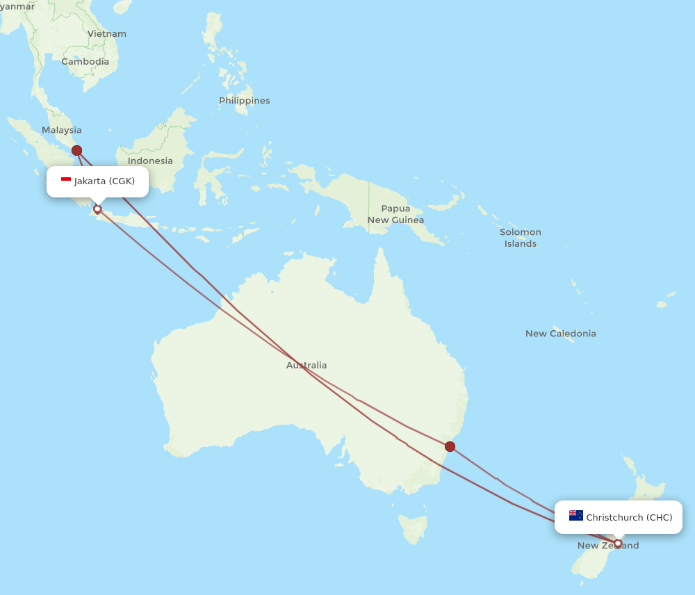 All flight routes from Christchurch to Jakarta, CHC to CGK - Flight Routes