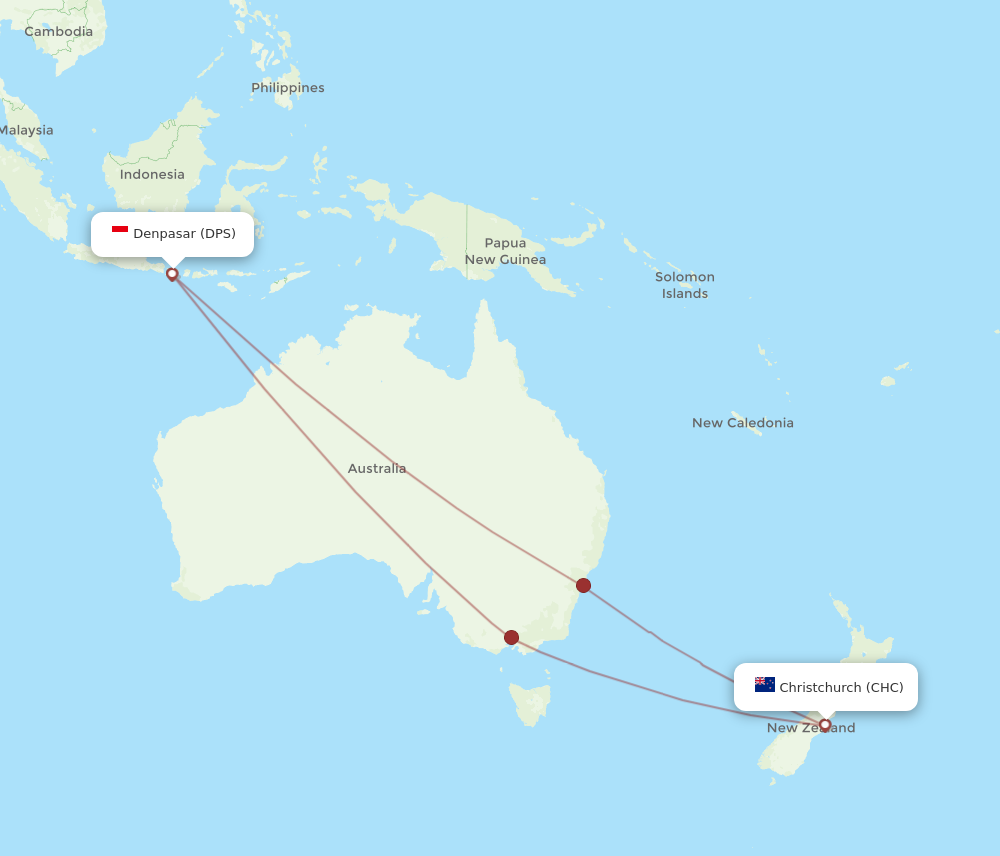 All Flight Routes From Christchurch To Denpasar Chc To Dps Flight Routes 9568