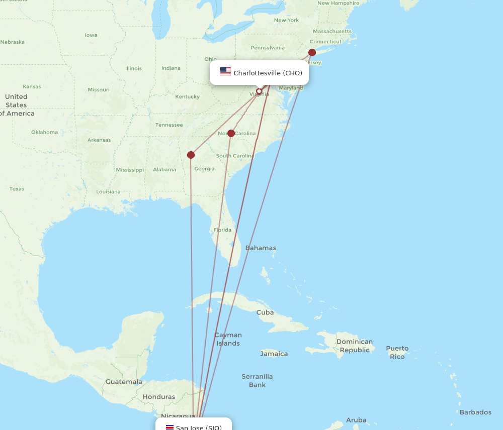 Flights From Charlottesville To San Jose Cho To Sjo Flight Routes 5485