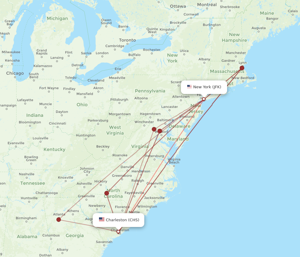 Flights from Charleston to New York CHS to JFK Flight Routes