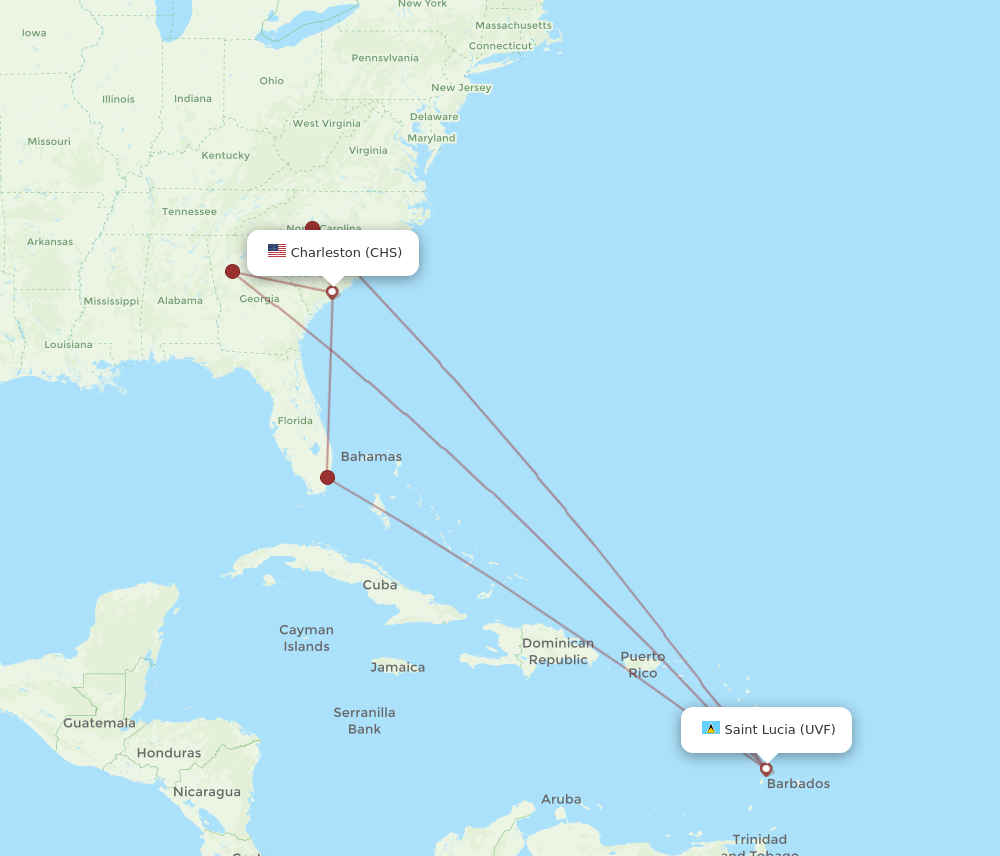 Flights from Charleston to Saint Lucia CHS to UVF Flight Routes