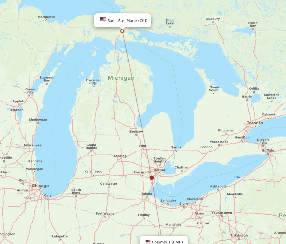 Flights from Sault Ste. Marie to Columbus CIU to CMH Flight Routes