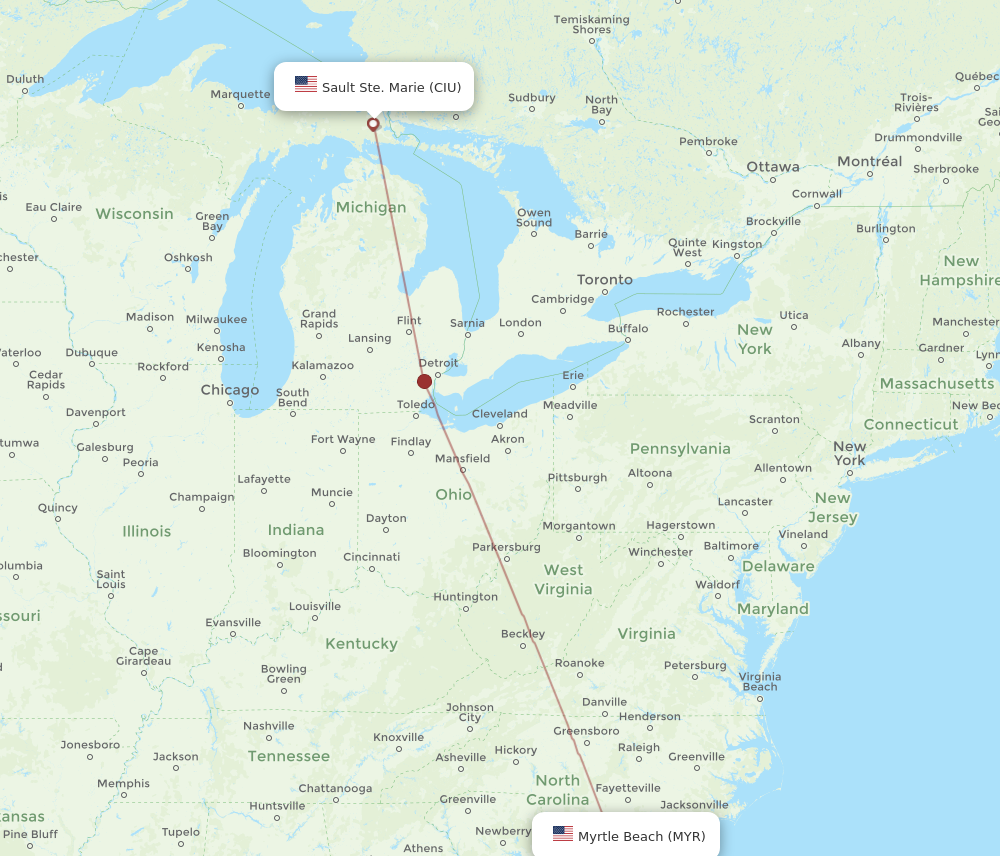 Flights from Sault Ste. Marie to Myrtle Beach CIU to MYR Flight