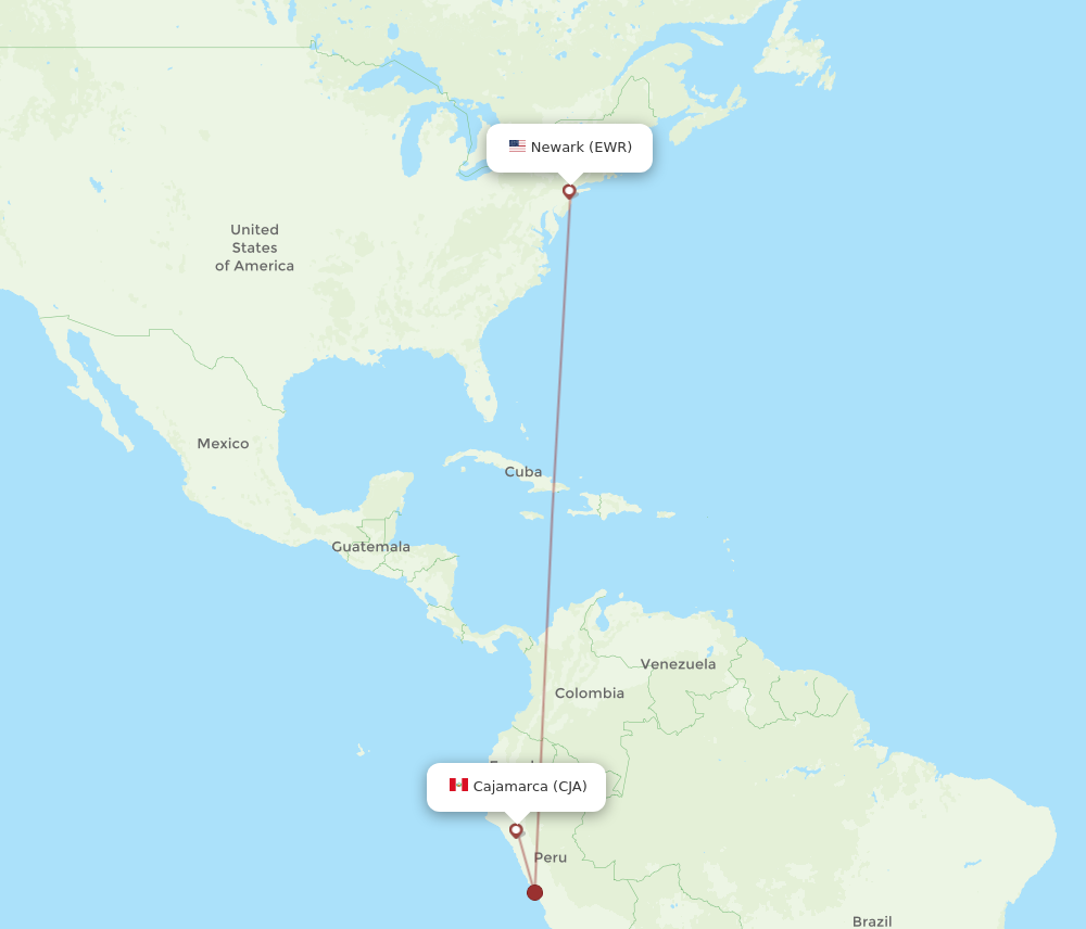 Flights from Cajamarca to New York CJA to EWR Flight Routes