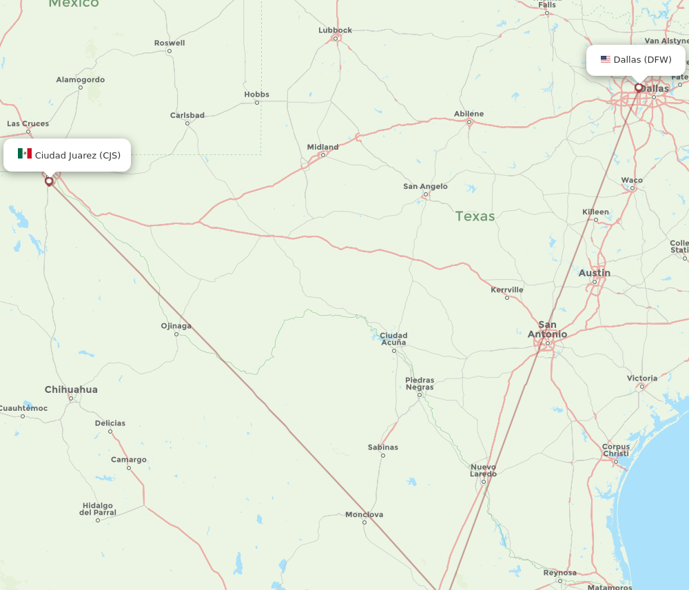 Flights from Ciudad Juarez to Dallas CJS to DFW Flight Routes