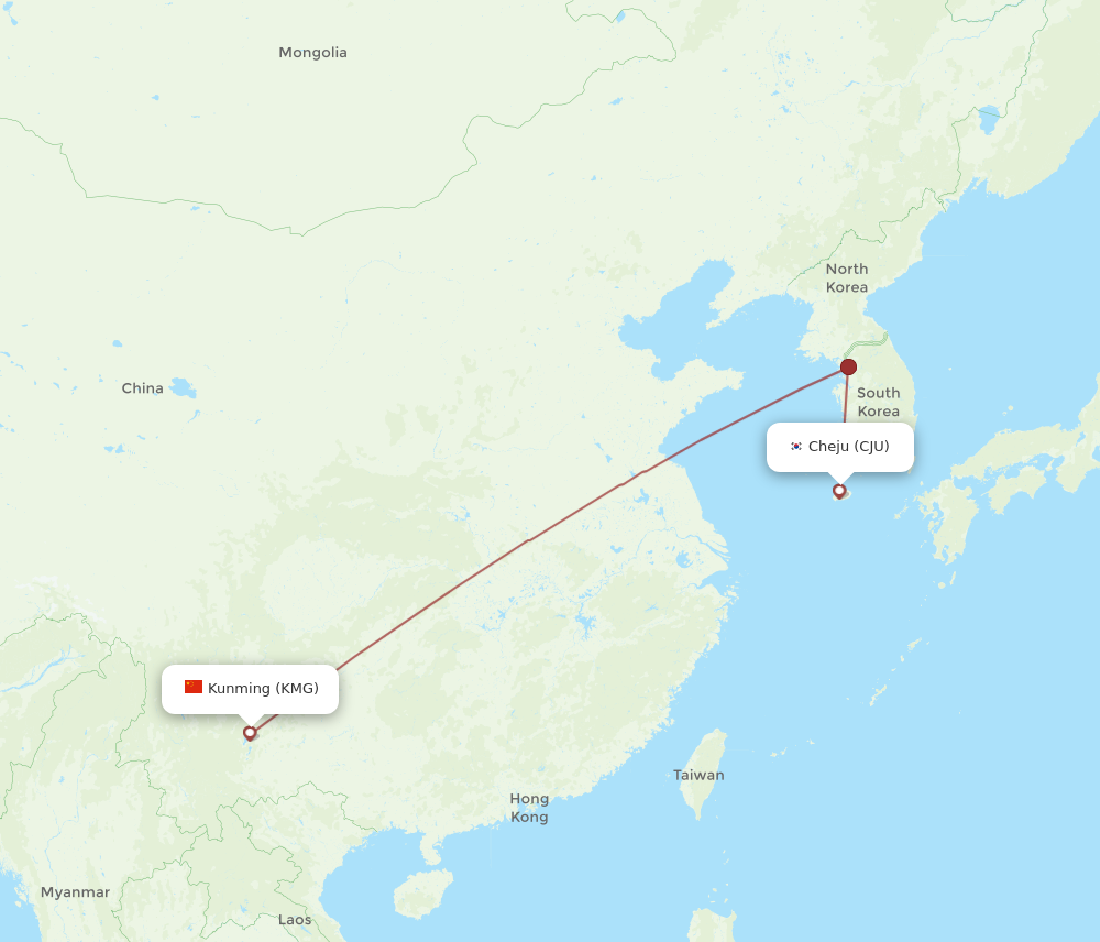 CJU to KMG flights and routes map