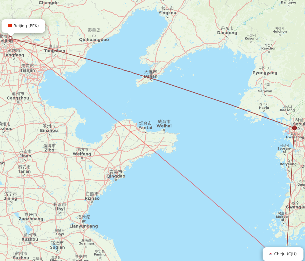 CJU to PEK flights and routes map